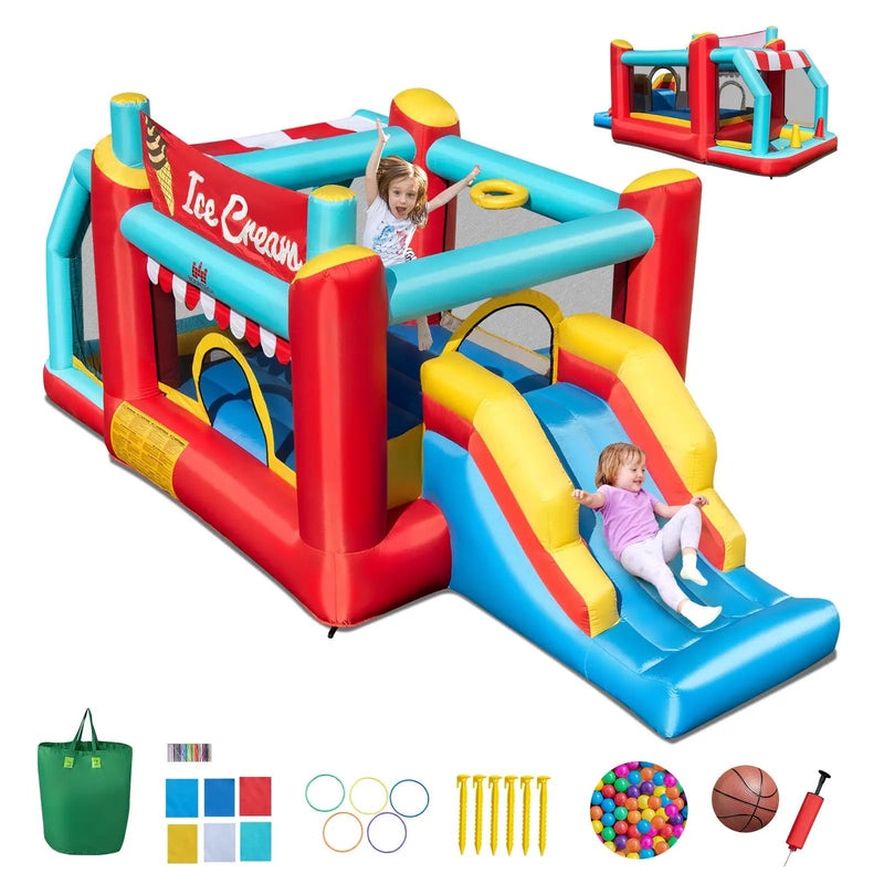 5-in-1 Ice Cream Inflatable Bounce House with Ball Pit and Slide without Blower by DirectDeals