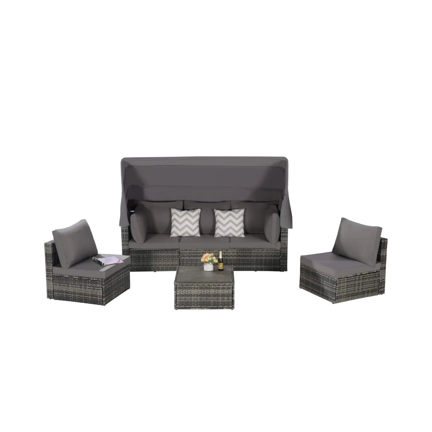 5-Piece Outdoor Patio Wicker Daybed Furniture Set With Retractable Canopy (SAK37816) by SAKSBY WHOLESALE