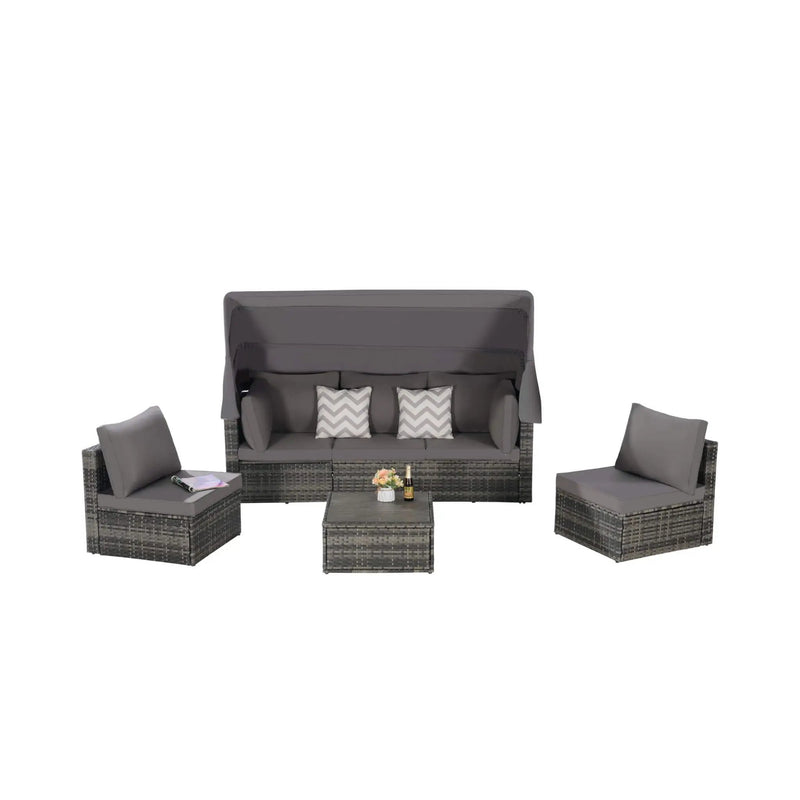 Alora 5-Piece Outdoor Patio Wicker Daybed Furniture Set With Retractable Canopy (SAK37816) by SAKSBY WHOLESALE