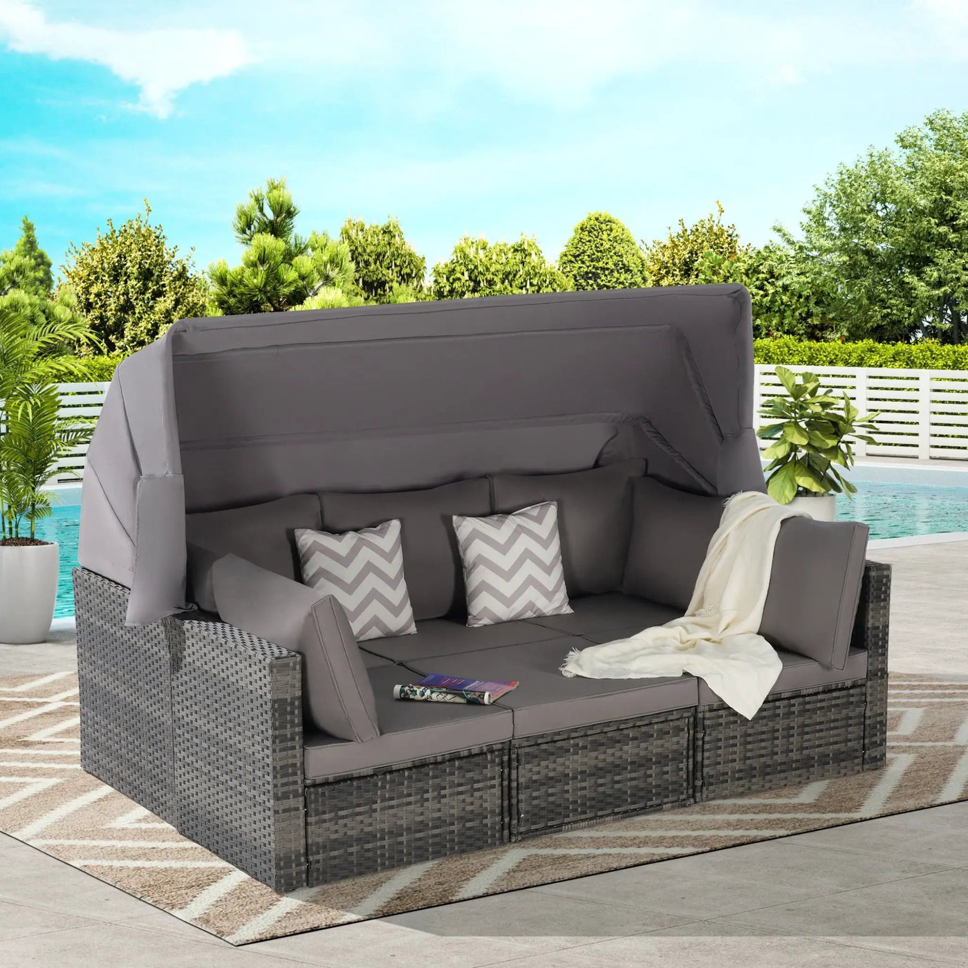 5-Piece Outdoor Patio Wicker Daybed Furniture Set With Retractable Canopy (SAK37816) by SAKSBY WHOLESALE