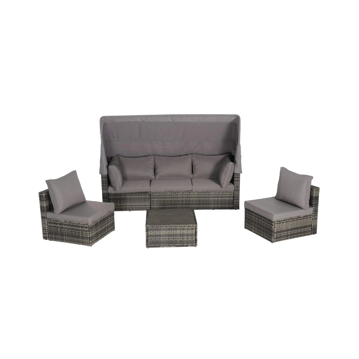 5-Piece Outdoor Patio Wicker Daybed Furniture Set With Retractable Canopy (SAK37816) by SAKSBY WHOLESALE