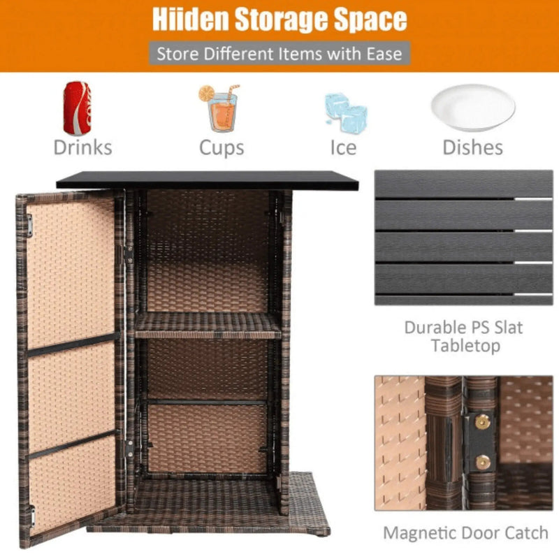 Alora 5-Piece Patio Rattan Bar Table Stool Set With Hidden Storage Shelf & Cushions (SAK14645) by SAKSBY WHOLESALE