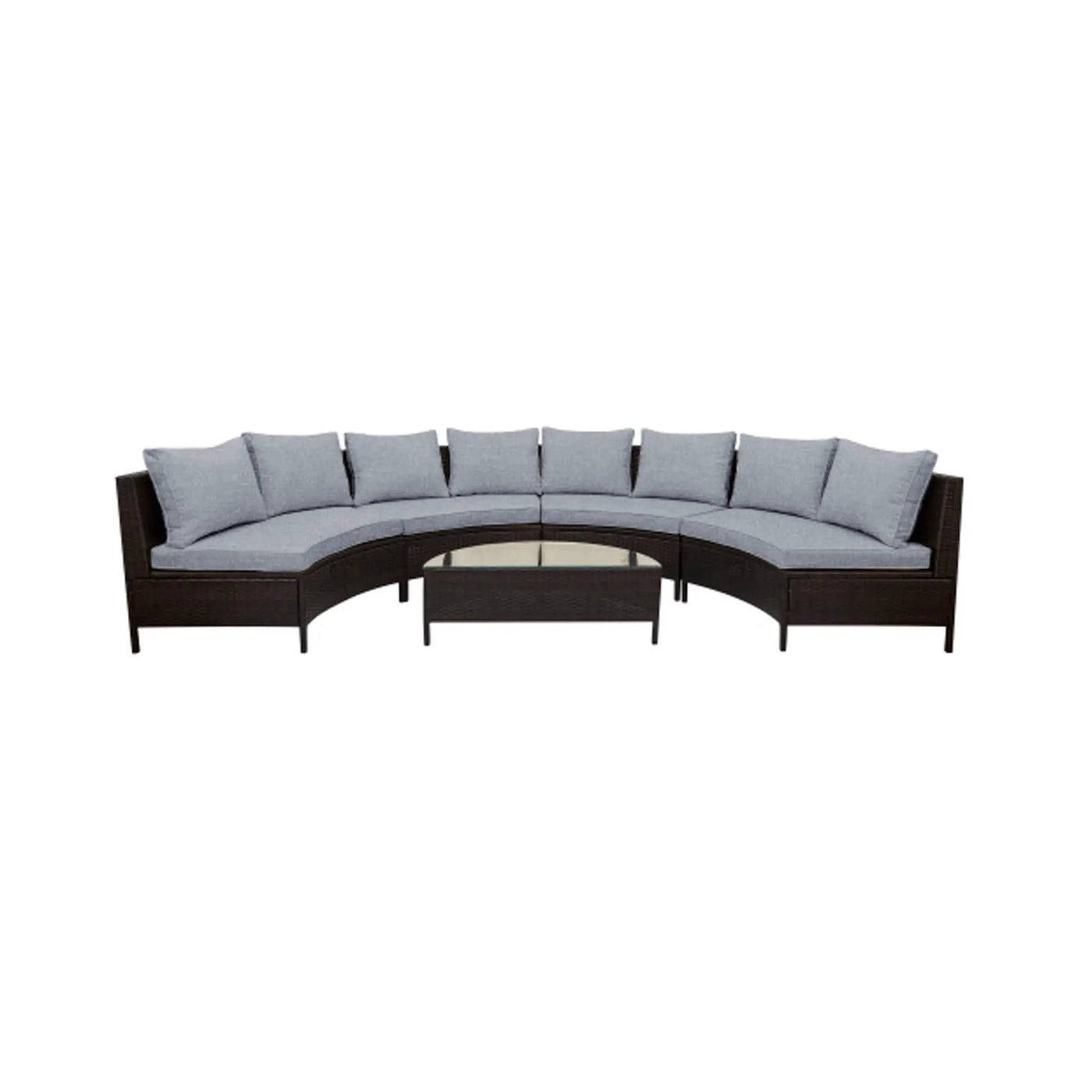 Alora Premium 5-Piece All-Weather Half-Moon Outdoor Rattan Wicker Patio Sectional Sofa Furniture Set With Tempered Glass Table (SAK32615) by SAKSBY WHOLESALE