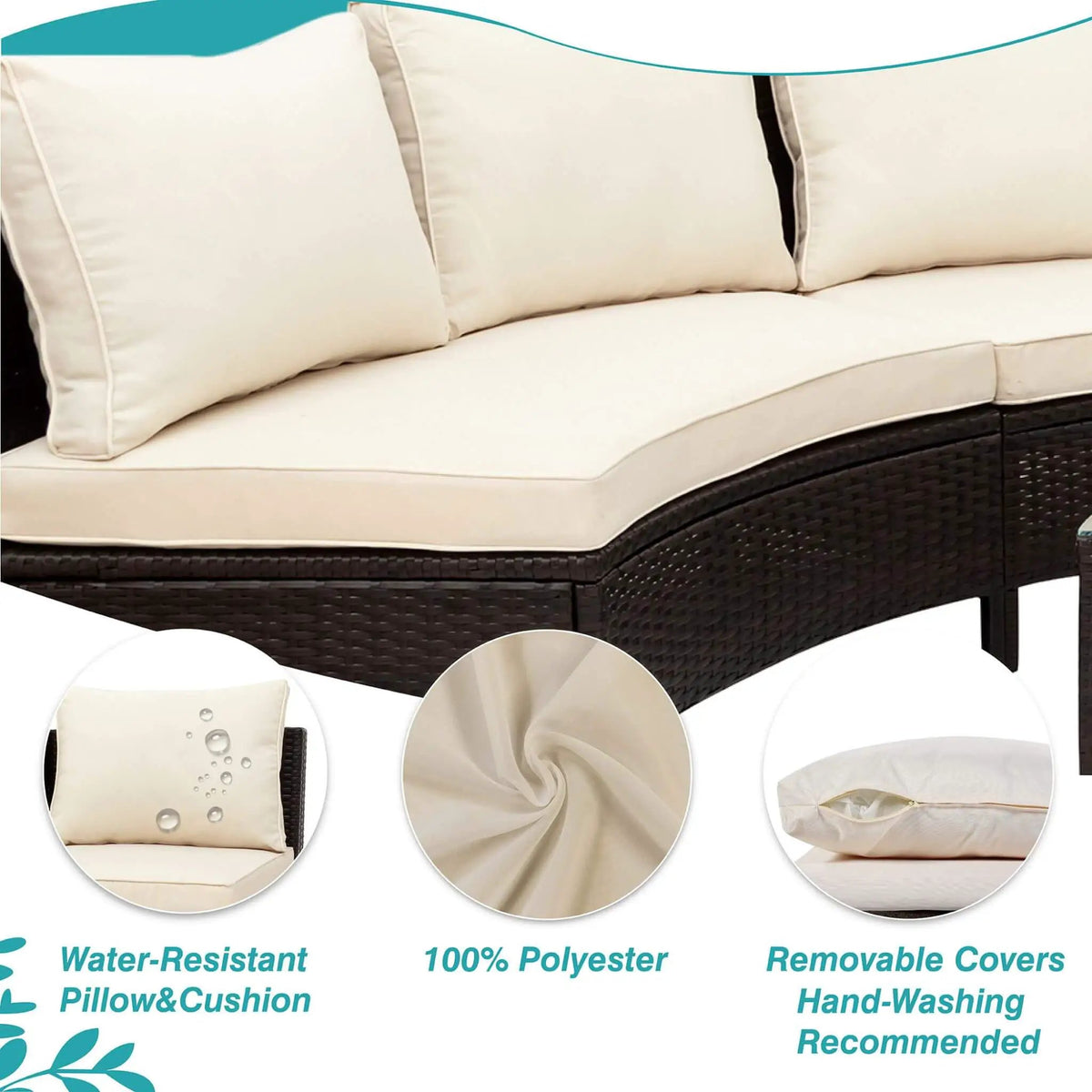Alora Premium 5-Piece All-Weather Half-Moon Outdoor Rattan Wicker Patio Sectional Sofa Furniture Set With Tempered Glass Table (SAK32615) by SAKSBY WHOLESALE