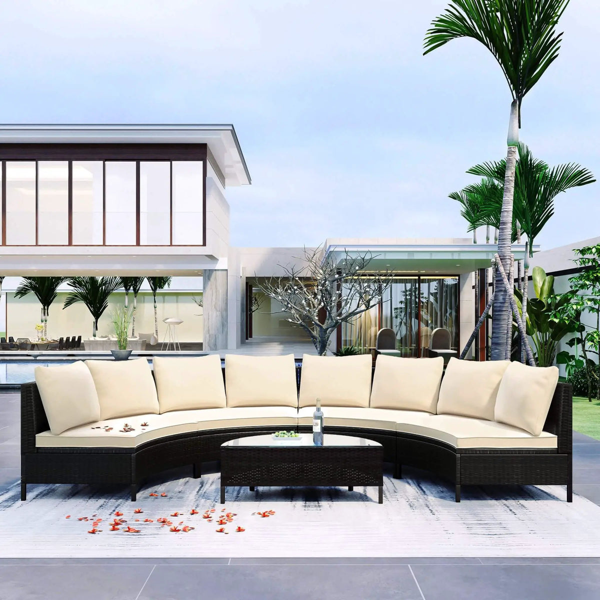 Alora Premium 5-Piece All-Weather Half-Moon Outdoor Rattan Wicker Patio Sectional Sofa Furniture Set With Tempered Glass Table (SAK32615) by SAKSBY WHOLESALE