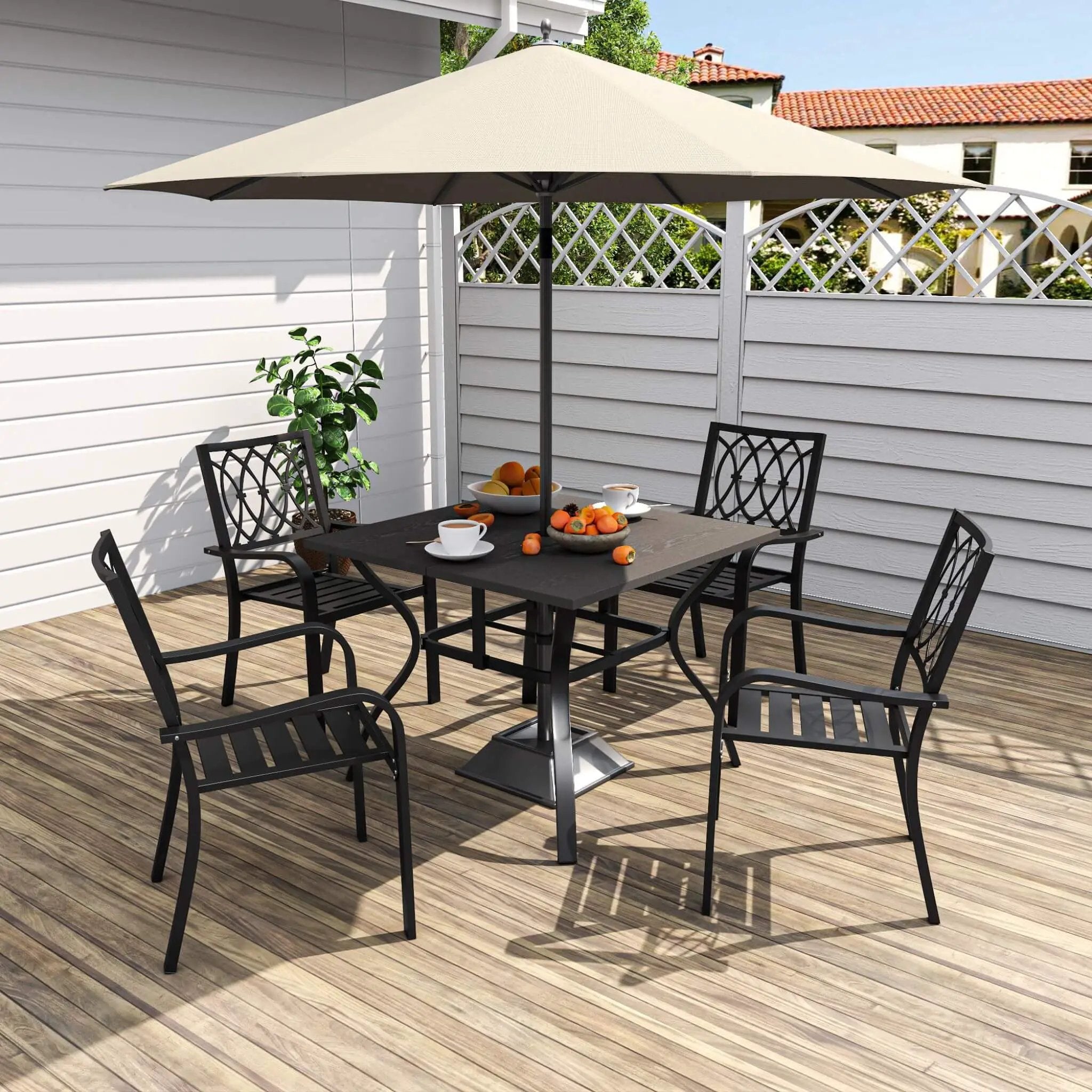 Alora 5-Piece Outdoor Dining Set With 4 Heavy-Duty Chairs And Square Table With Umbrella Hole [UMBRELLA NOT INCLUDED] (SAK93546) by SAKSBY WHOLESALE