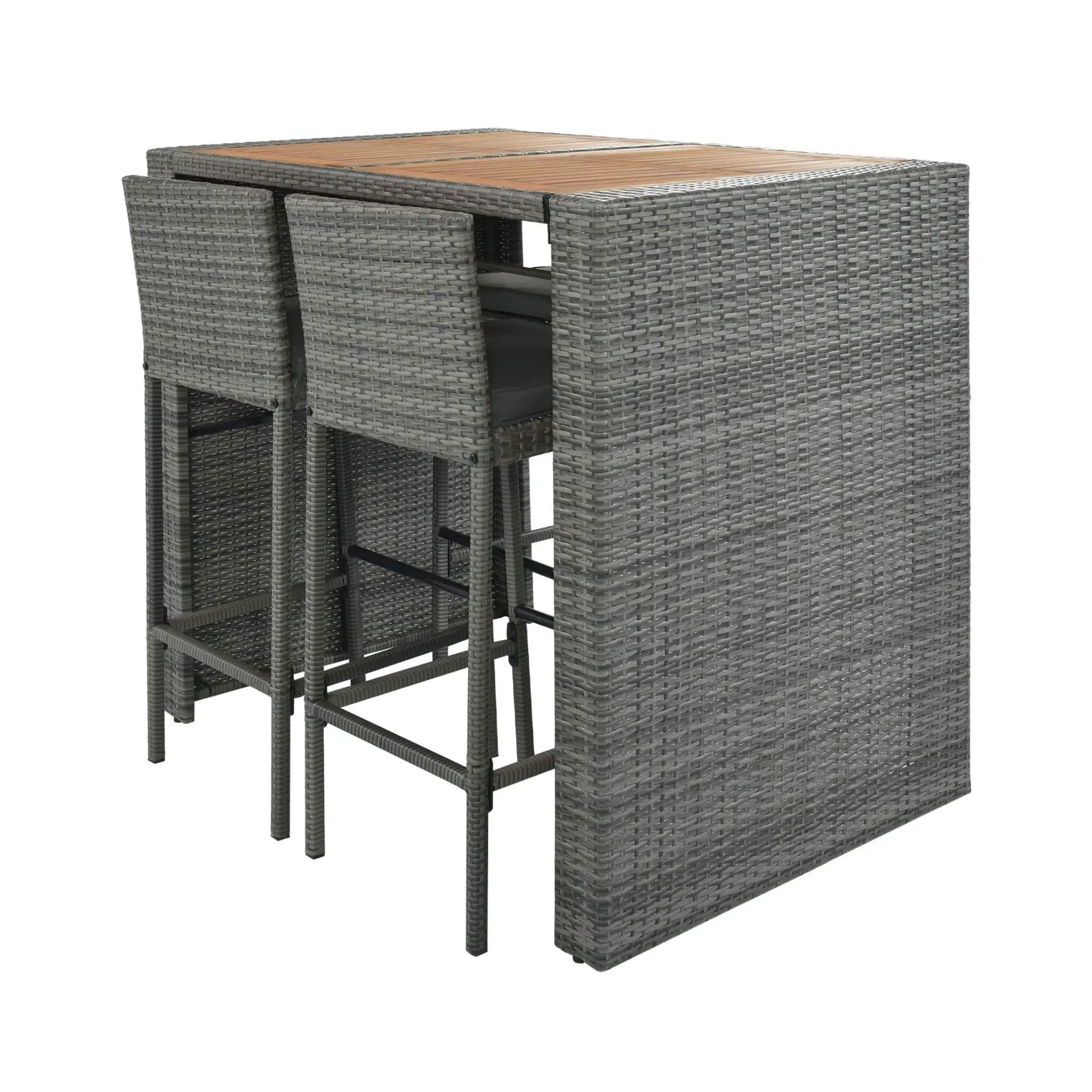 Alora 5-Piece Wicker Patio Bar Set With Cushions & Acacia Table (SAK26801) by SAKSBY WHOLESALE
