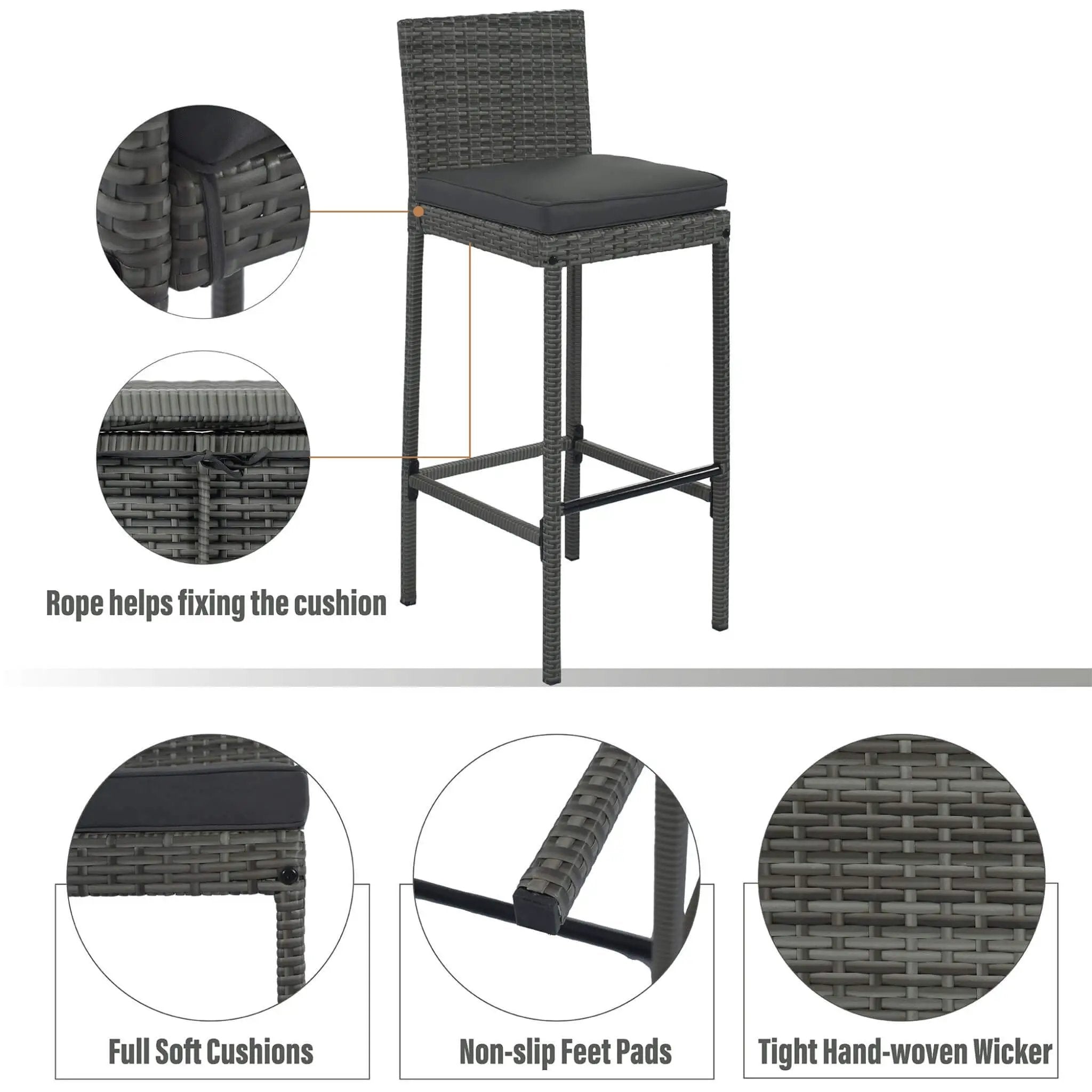 Alora 5-Piece Wicker Patio Bar Set With Cushions & Acacia Table (SAK26801) by SAKSBY WHOLESALE