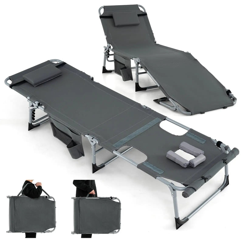 5-position Outdoor Folding Chaise Lounge Chair-Gray by DirectDeals