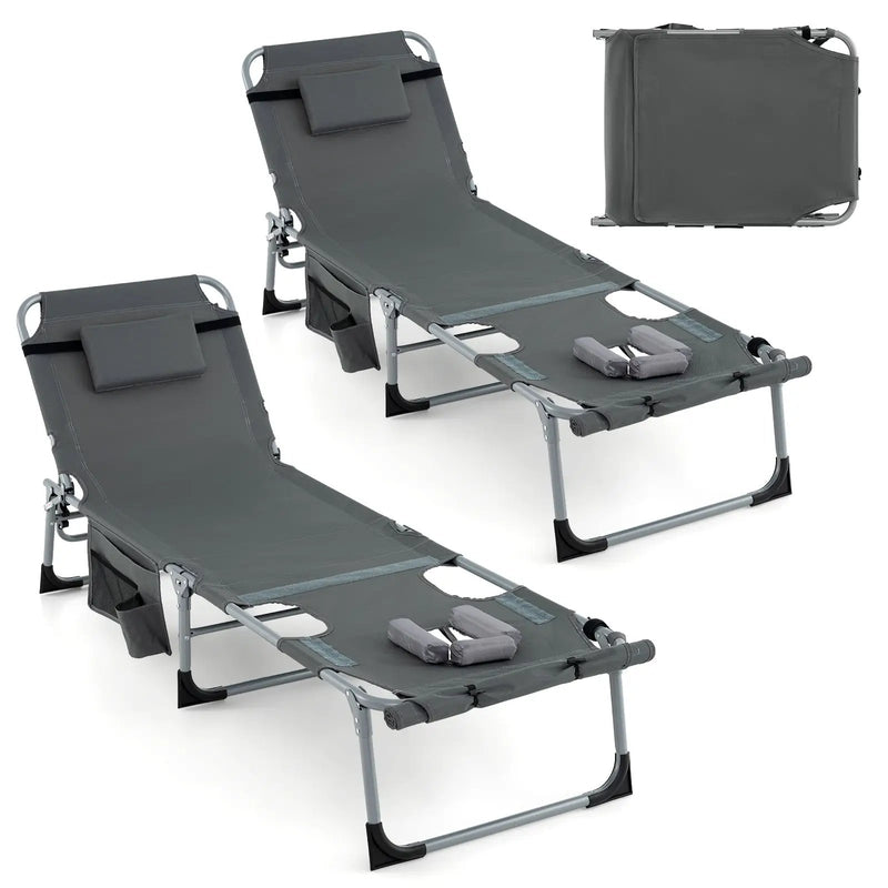 5-position Outdoor Folding Chaise Lounge Chair-Gray by DirectDeals