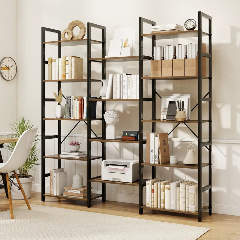 5-tier Triple Wide Heavy-duty Metal Frame Industrial Bookshelf-Rustic Brown by DirectDeals