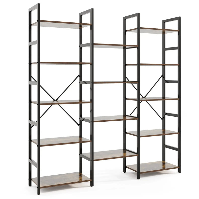5-tier Triple Wide Heavy-duty Metal Frame Industrial Bookshelf-Rustic Brown by DirectDeals