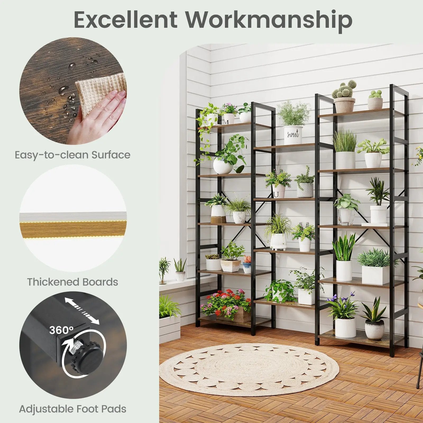 5-tier Triple Wide Heavy-duty Metal Frame Industrial Bookshelf-Rustic Brown by DirectDeals