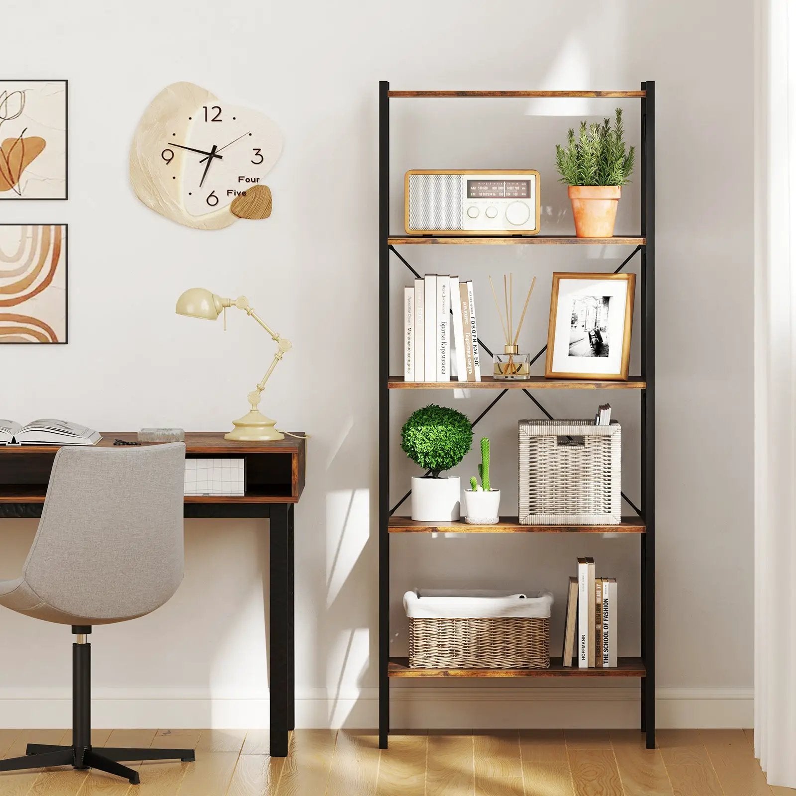 5-Tier Bookshelf with Open Shelves and Heavy Duty Metal Frame by DirectDeals