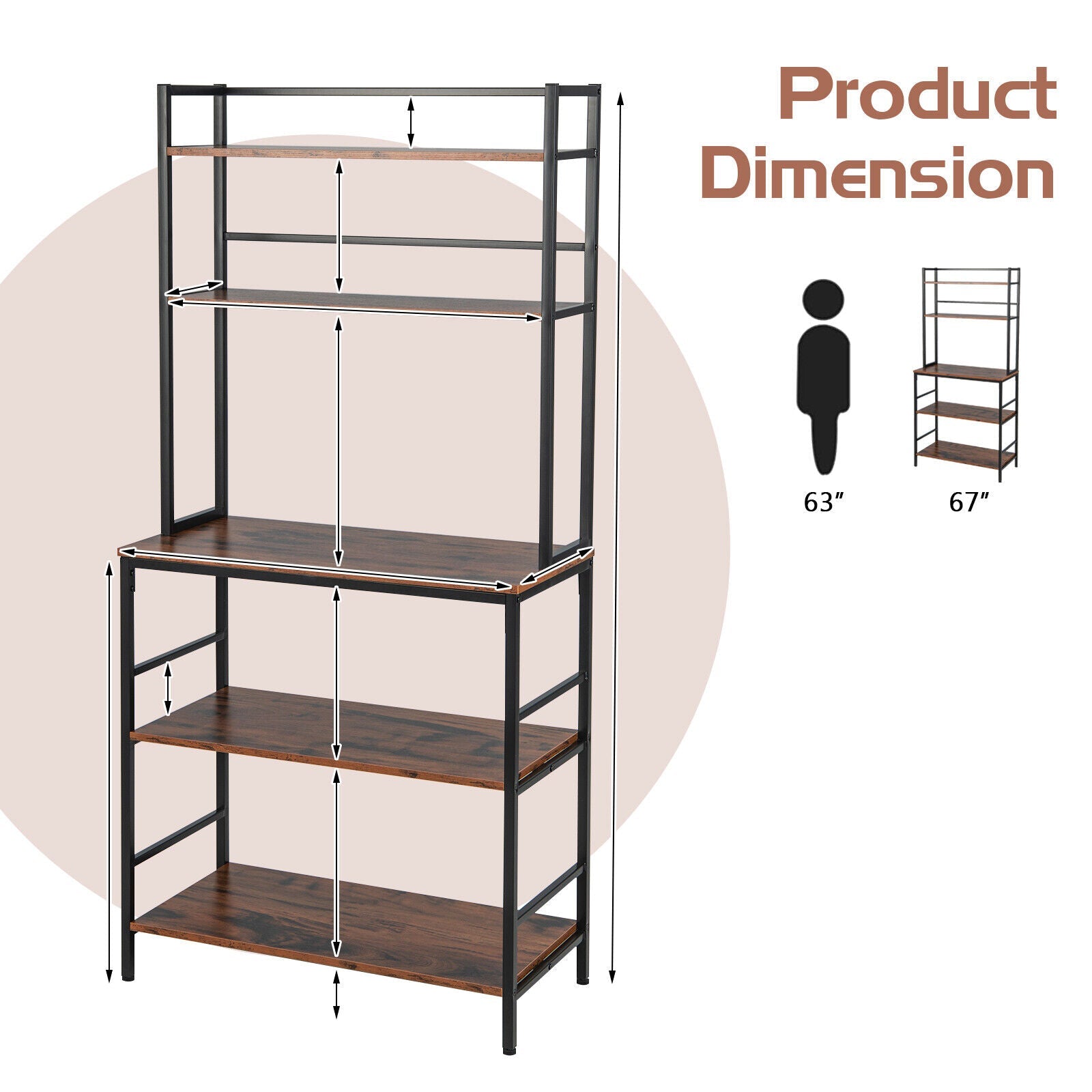 5-Tier Kitchen Bakers Rack with Hutch and Open Shelves-Rustic Brown by DirectDeals