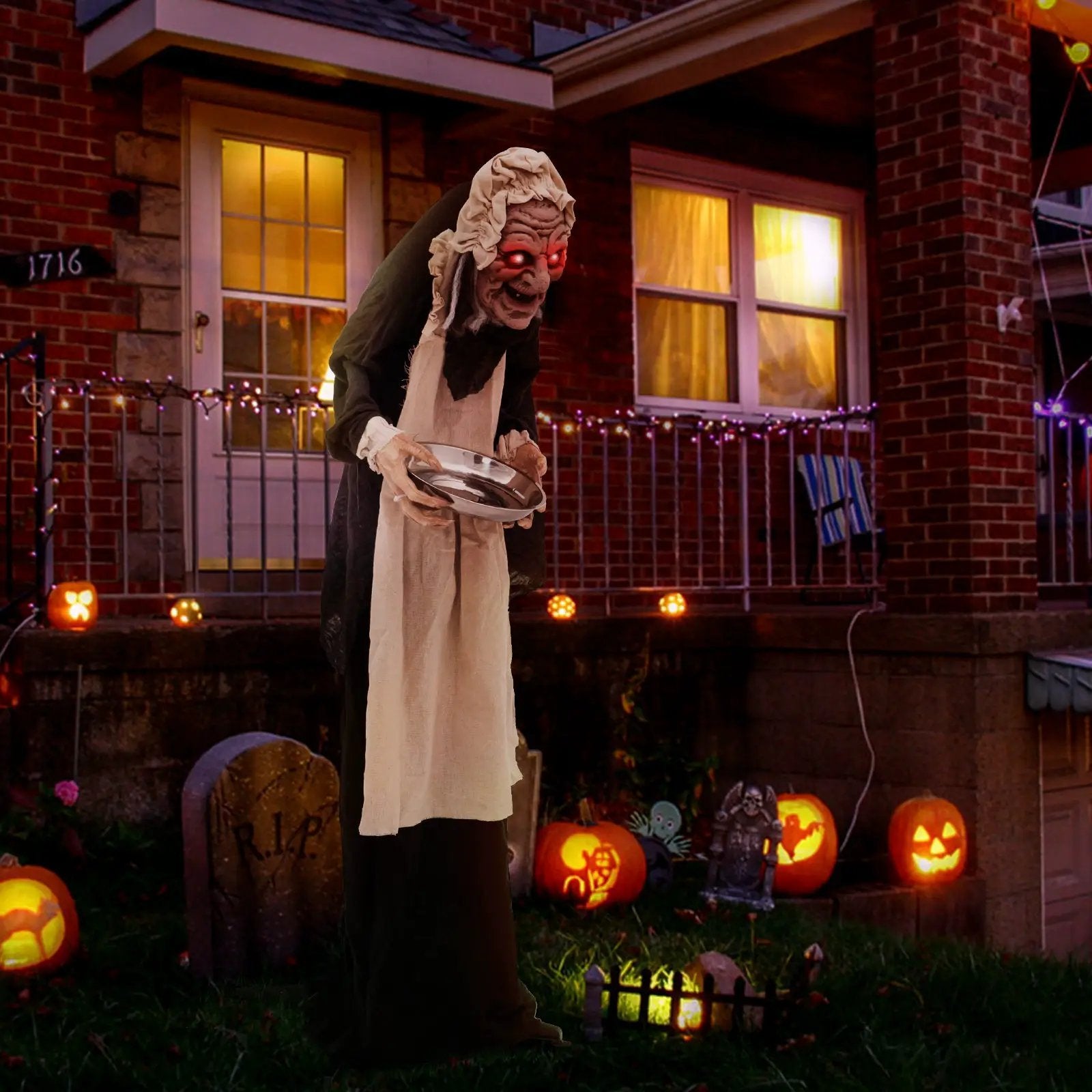 5.2 Feet Halloween Animated Standing Greeter Old Lady with Candy Dish by DirectDeals