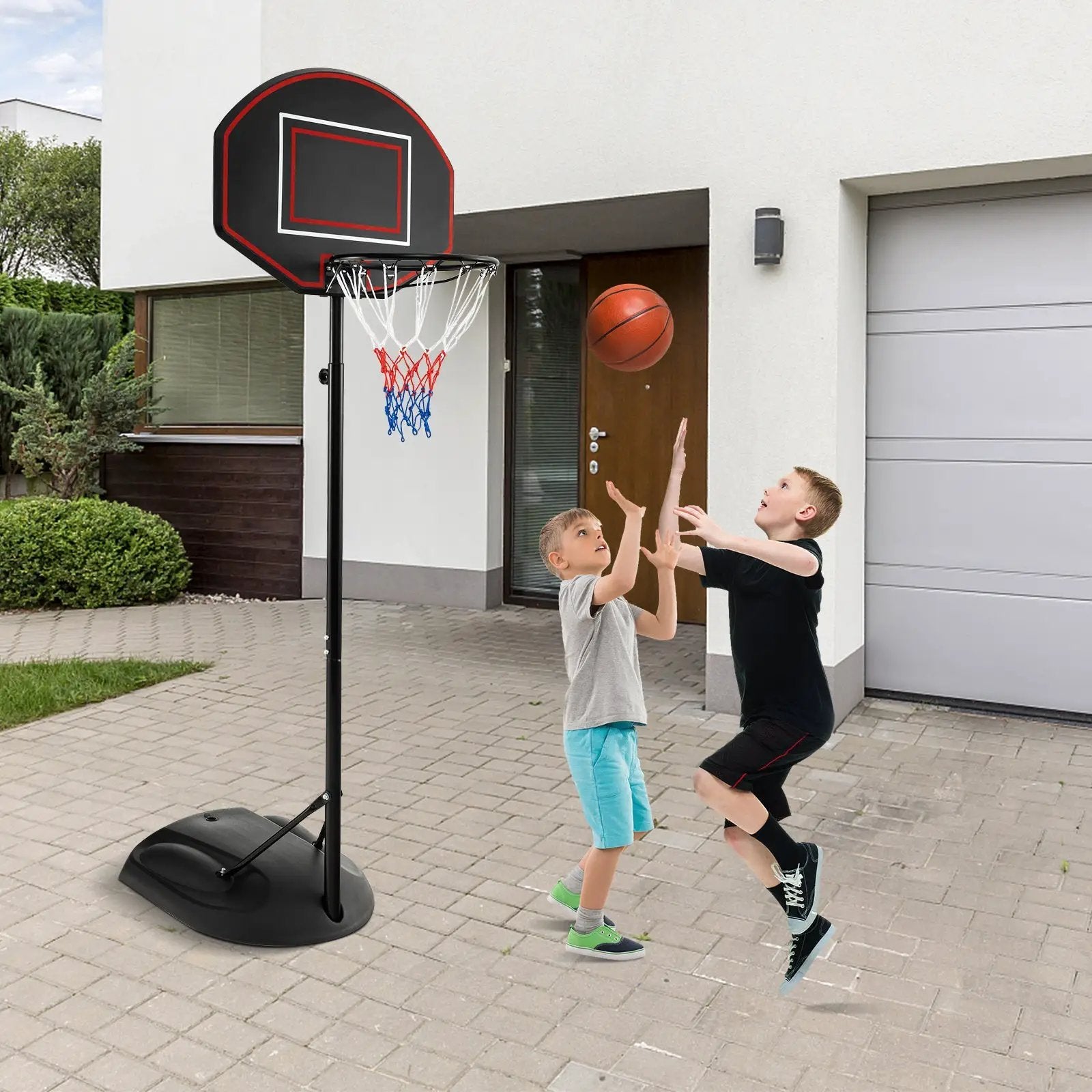 5.5 to 7.5 FT Adjustable Portable Basketball Hoop System with Anti-Rust Stand and Wheels by DirectDeals