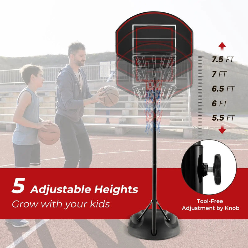 5.5 to 7.5 FT Adjustable Portable Basketball Hoop System with Anti-Rust Stand and Wheels by DirectDeals