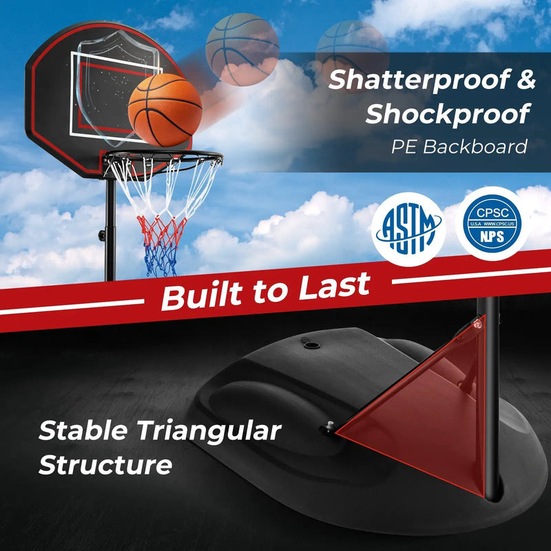 5.5 to 7.5 FT Adjustable Portable Basketball Hoop System with Anti-Rust Stand and Wheels by DirectDeals