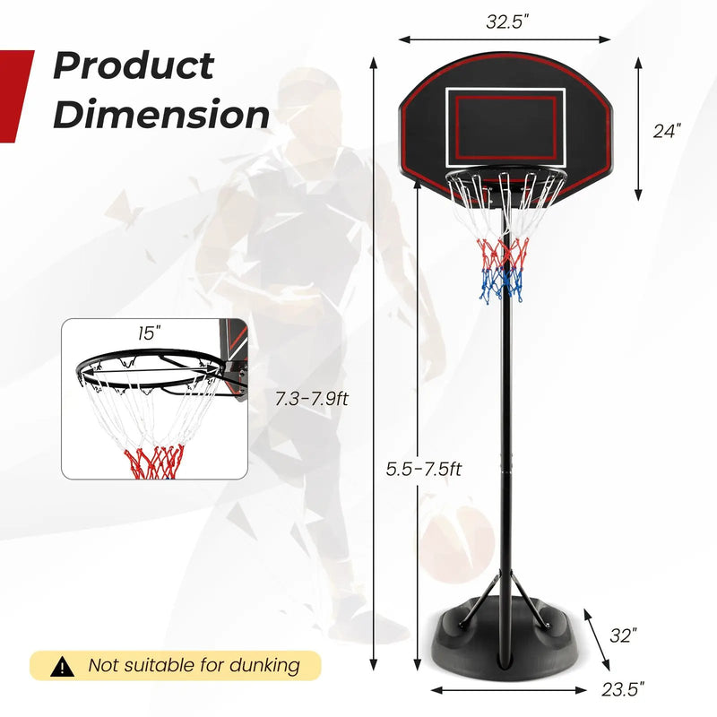 5.5 to 7.5 FT Adjustable Portable Basketball Hoop System with Anti-Rust Stand and Wheels by DirectDeals