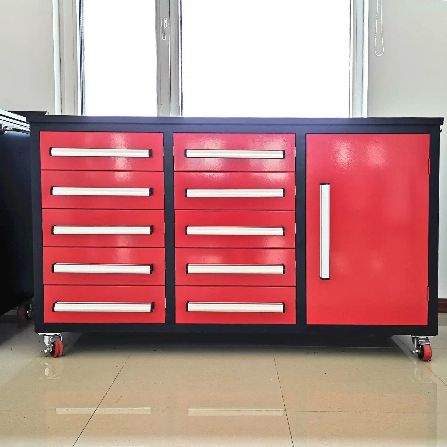 5.5ft Heavy Duty Mobile Workbench with Cabinet & 10 Drawers by Chery Industrial