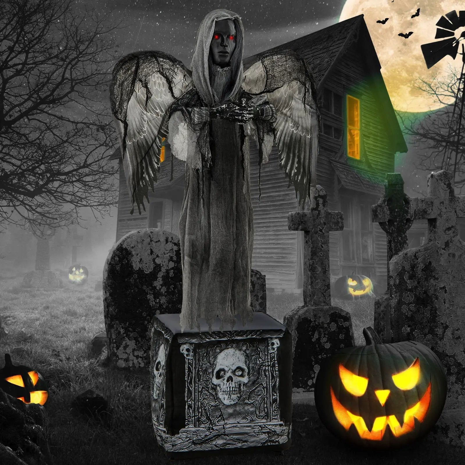 5.5ft Halloween Animatronic Decoration with Light Up Eyes and Shaking Wings by DirectDeals