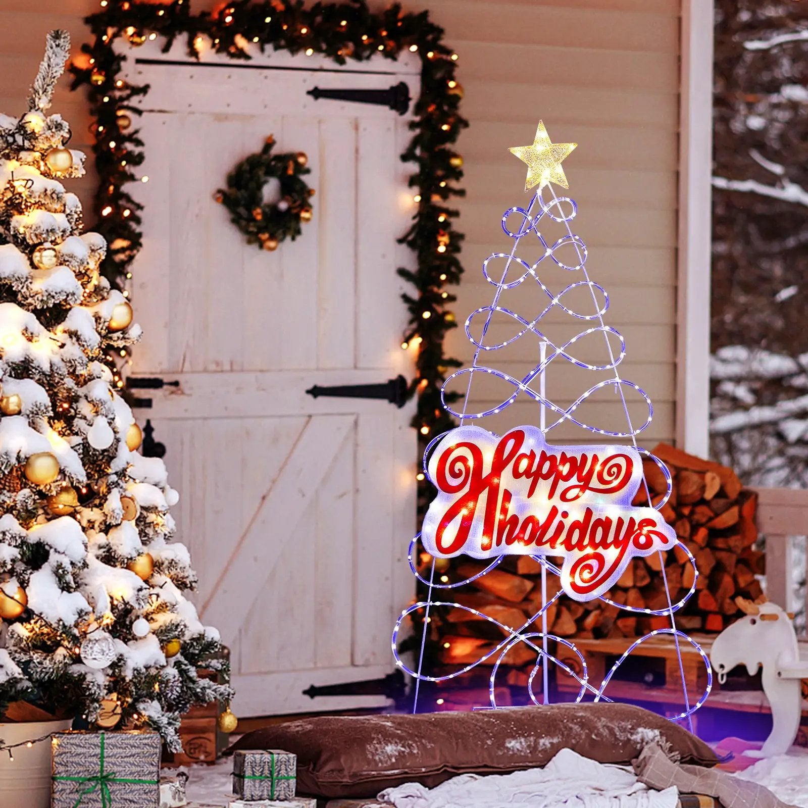 5.6 FT Outdoor Colorful Christmas Tree with 216 LED Lights and 6 Lighting Modes by DirectDeals