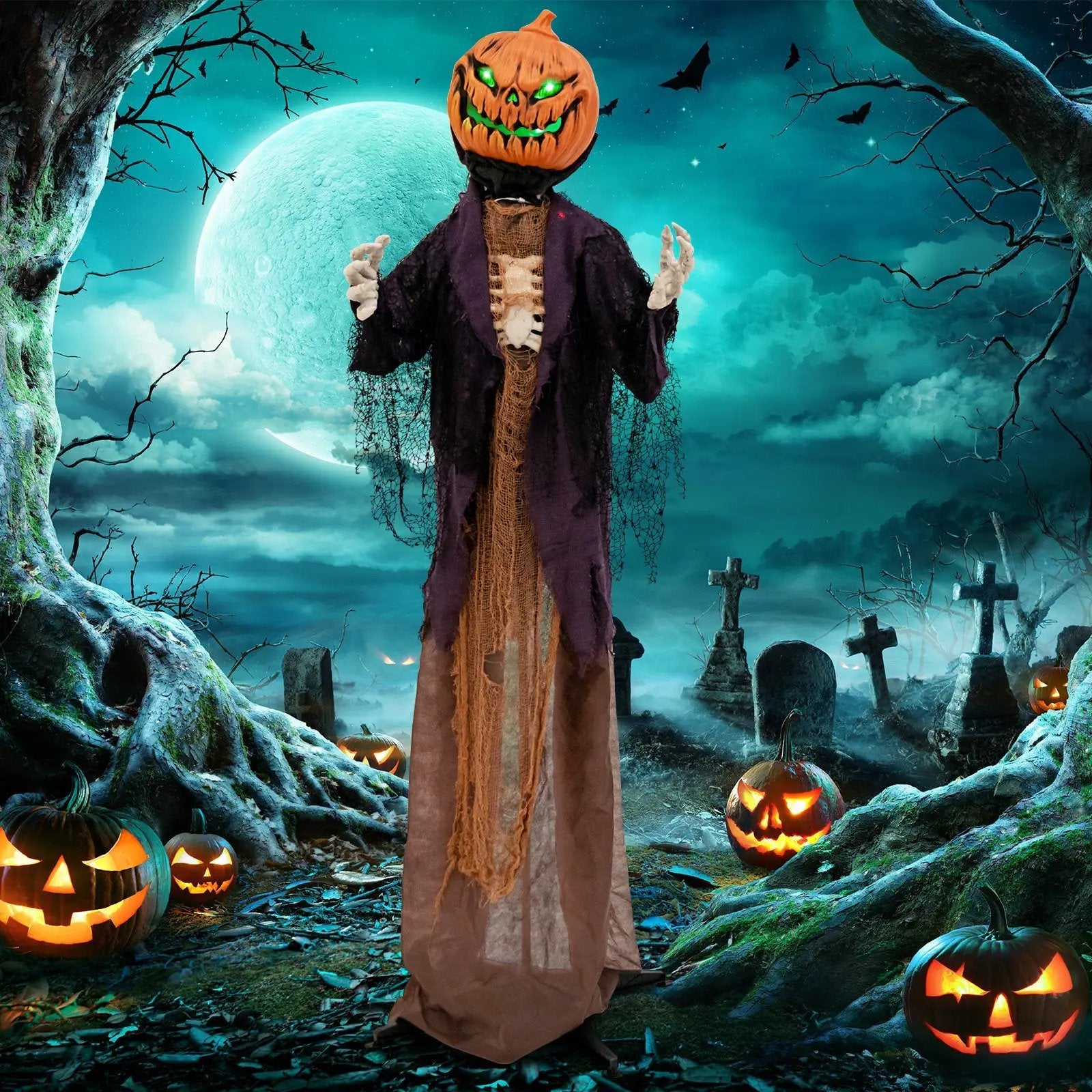 5.6 Feet Halloween Animated Standing Pumpkin Scarecrow by DirectDeals