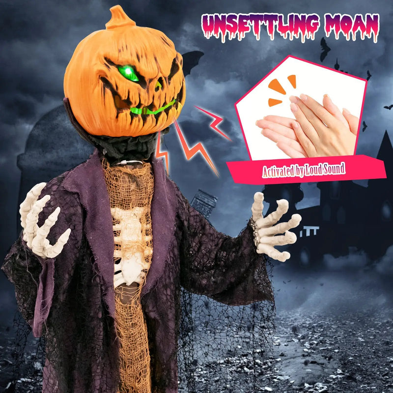 5.6 Feet Halloween Animated Standing Pumpkin Scarecrow by DirectDeals