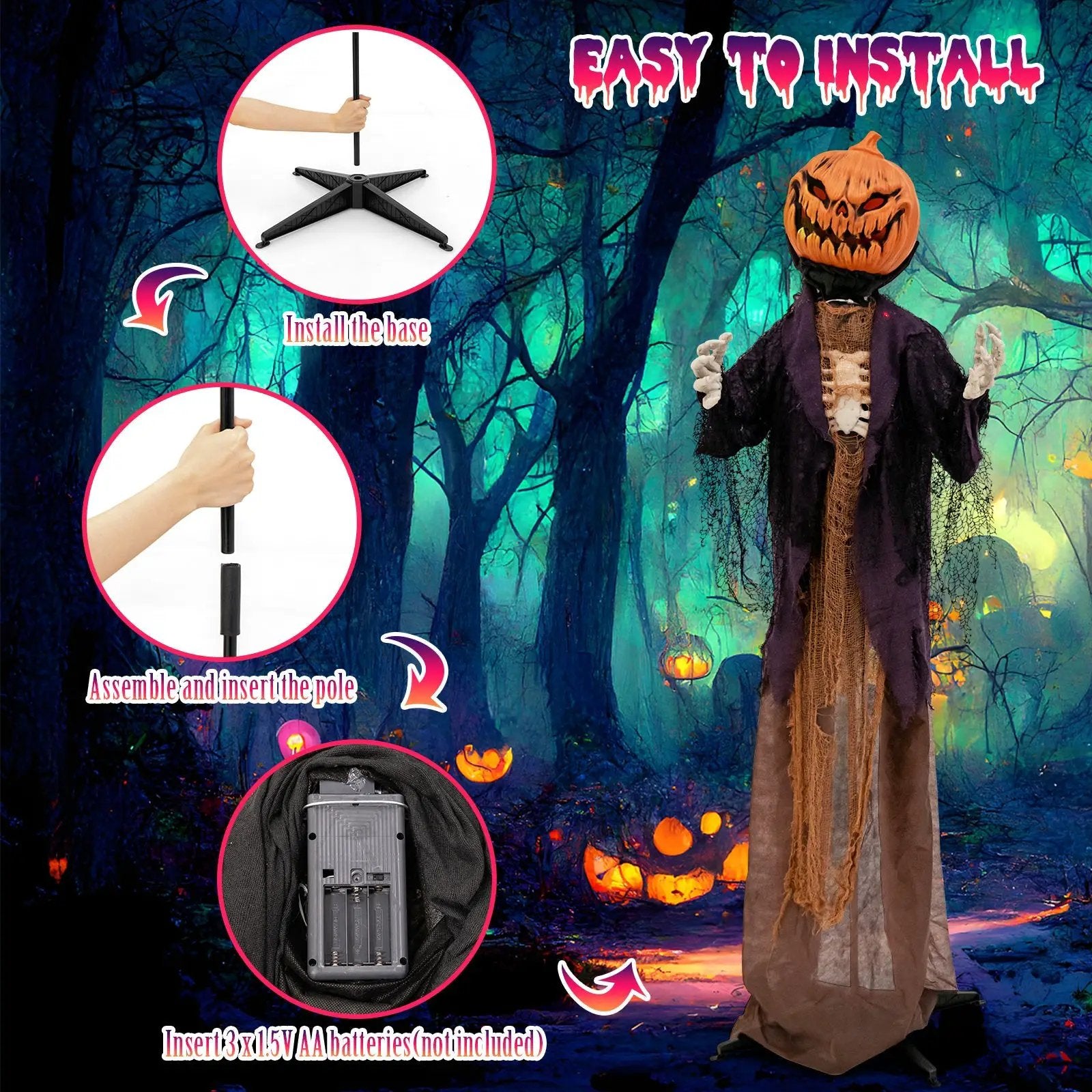 5.6 Feet Halloween Animated Standing Pumpkin Scarecrow by DirectDeals