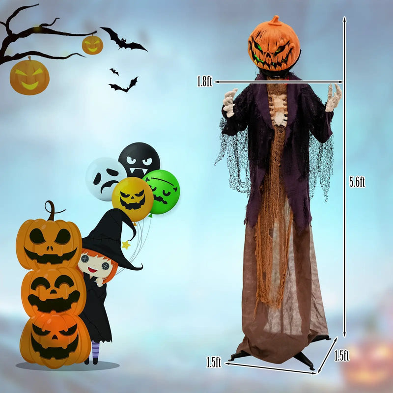 5.6 Feet Halloween Animated Standing Pumpkin Scarecrow by DirectDeals