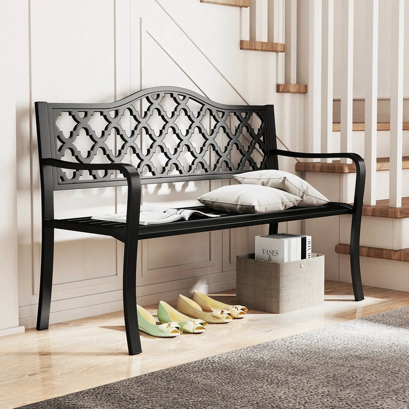 50.5 Inch Patio Bench with Curved Armrests for 2-3 People-Black by DirectDeals