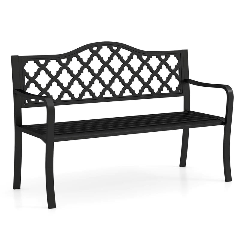 50.5 Inch Patio Bench with Curved Armrests for 2-3 People-Black by DirectDeals