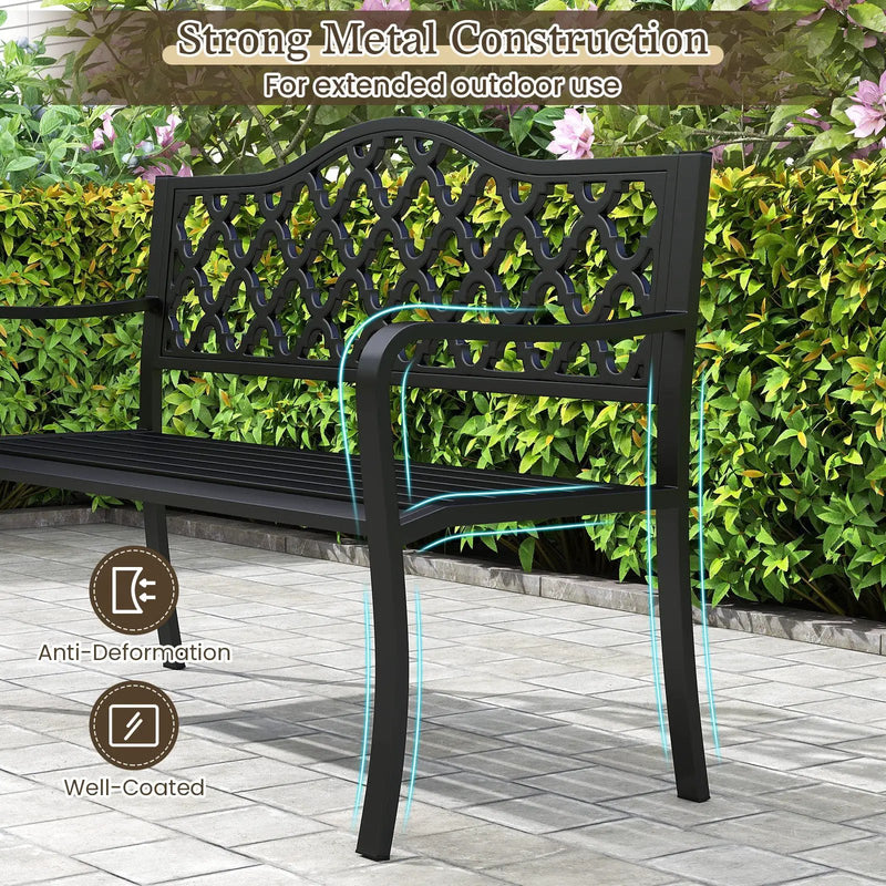 50.5 Inch Patio Bench with Curved Armrests for 2-3 People-Black by DirectDeals