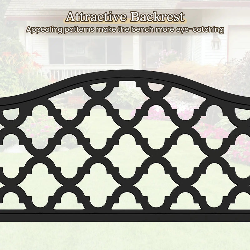 50.5 Inch Patio Bench with Curved Armrests for 2-3 People-Black by DirectDeals