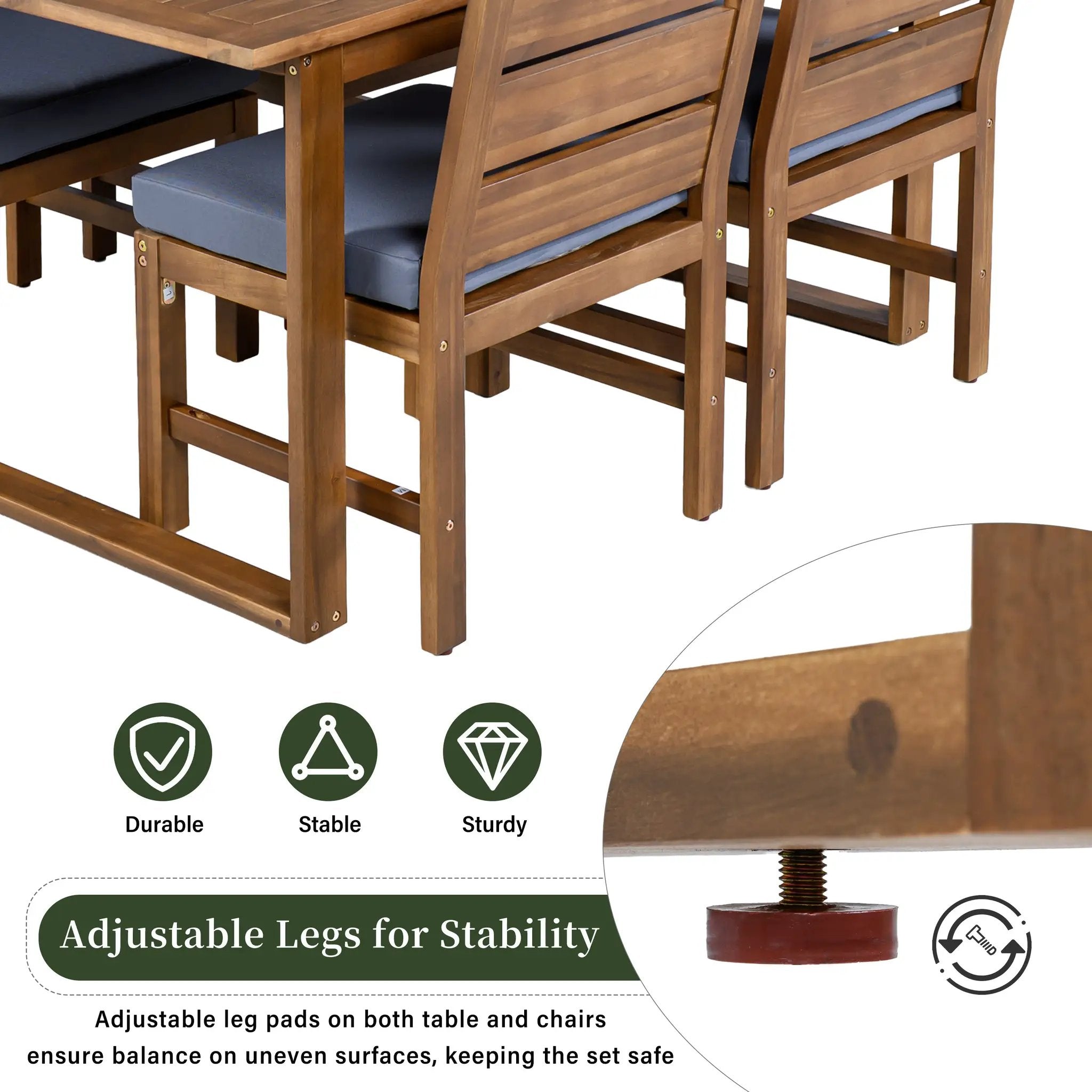 U_STYLE Farmhouse 5-Piece Outdoor Patio Dining Set with Adjustable Legs by HouseOfZazla