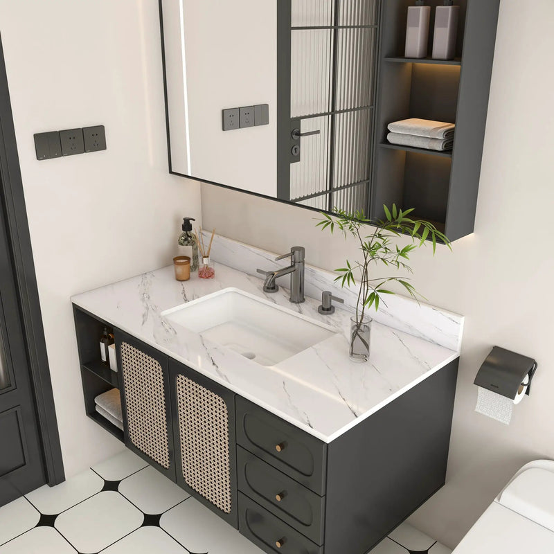 Bianco Carrara Venato Elegant Marble Vanity Top, Bathroom Vanity With Undermount Sink, Sintered Stone by HouseOfZazla