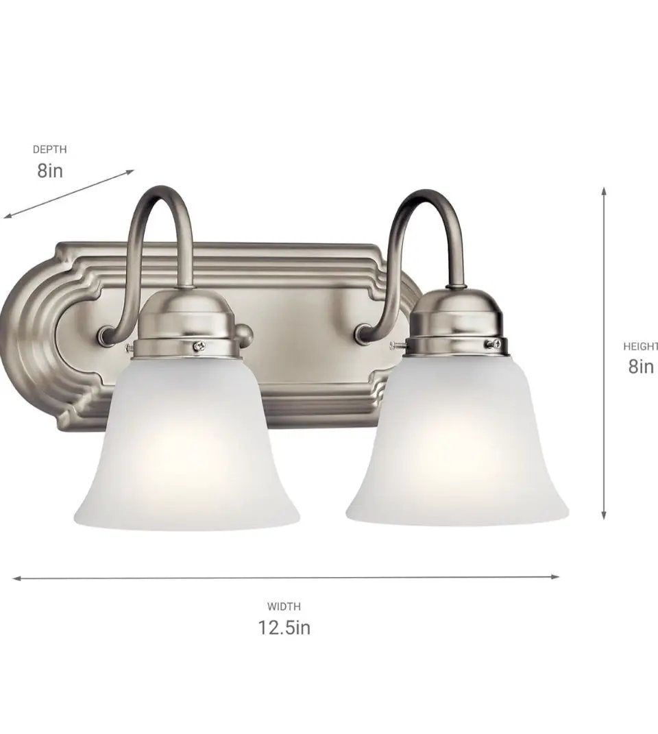 Kichler 12.25" 2-Light Vanity Bath Light in Brushed Nickel, Modern Bathroom Light with Clear Satin Etched Glass, (12.25" W x 8" H), 5336NIS by Selzalot