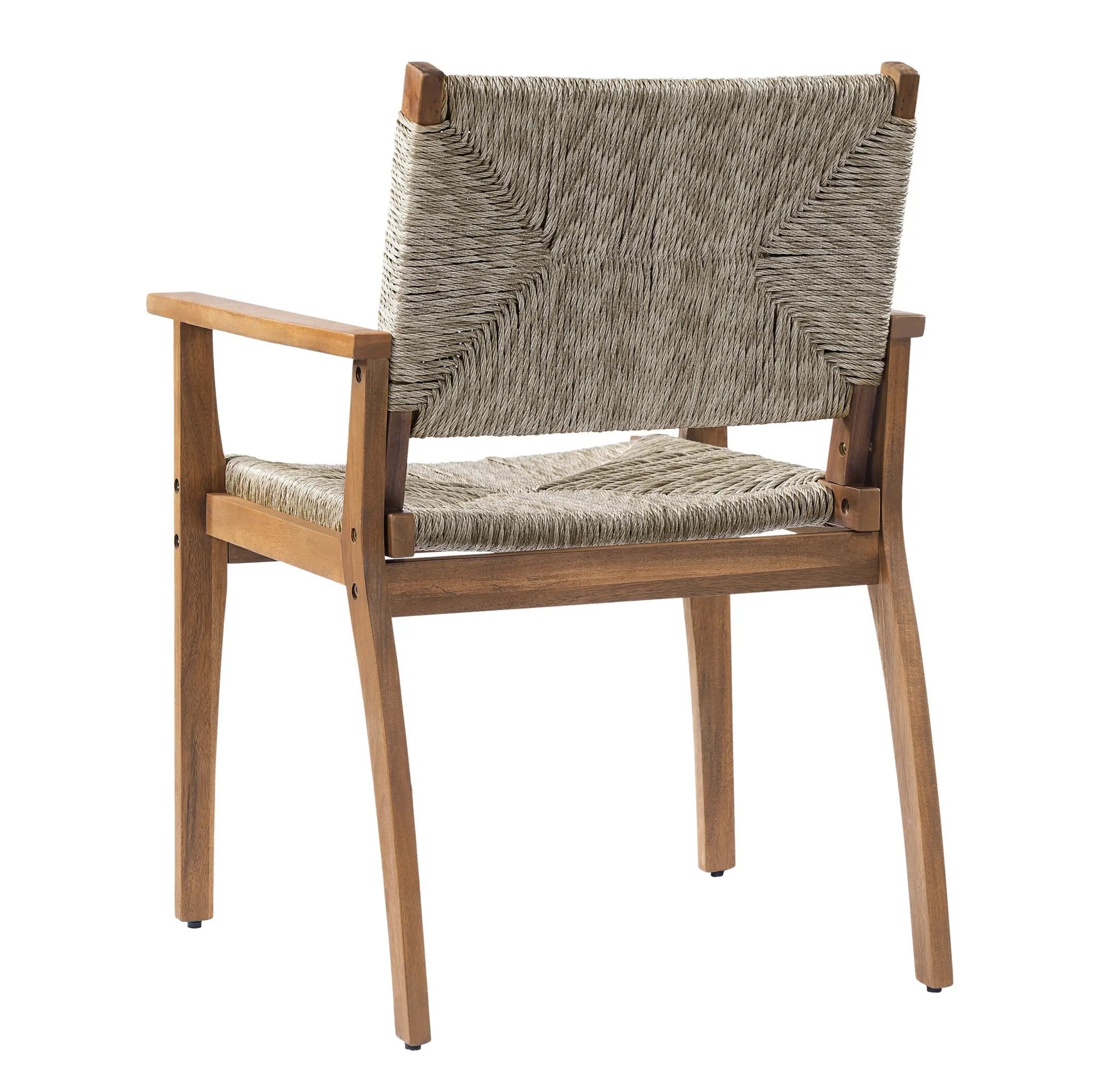 5-Piece Outdoor Dining Set: Brown Round Acacia Wood Table & 4 Brown Wicker Armchairs by HouseOfZazla