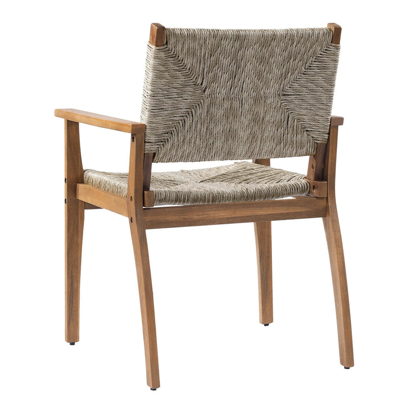 5-Piece Outdoor Dining Set: Brown Round Acacia Wood Table & 4 Brown Wicker Armchairs by HouseOfZazla