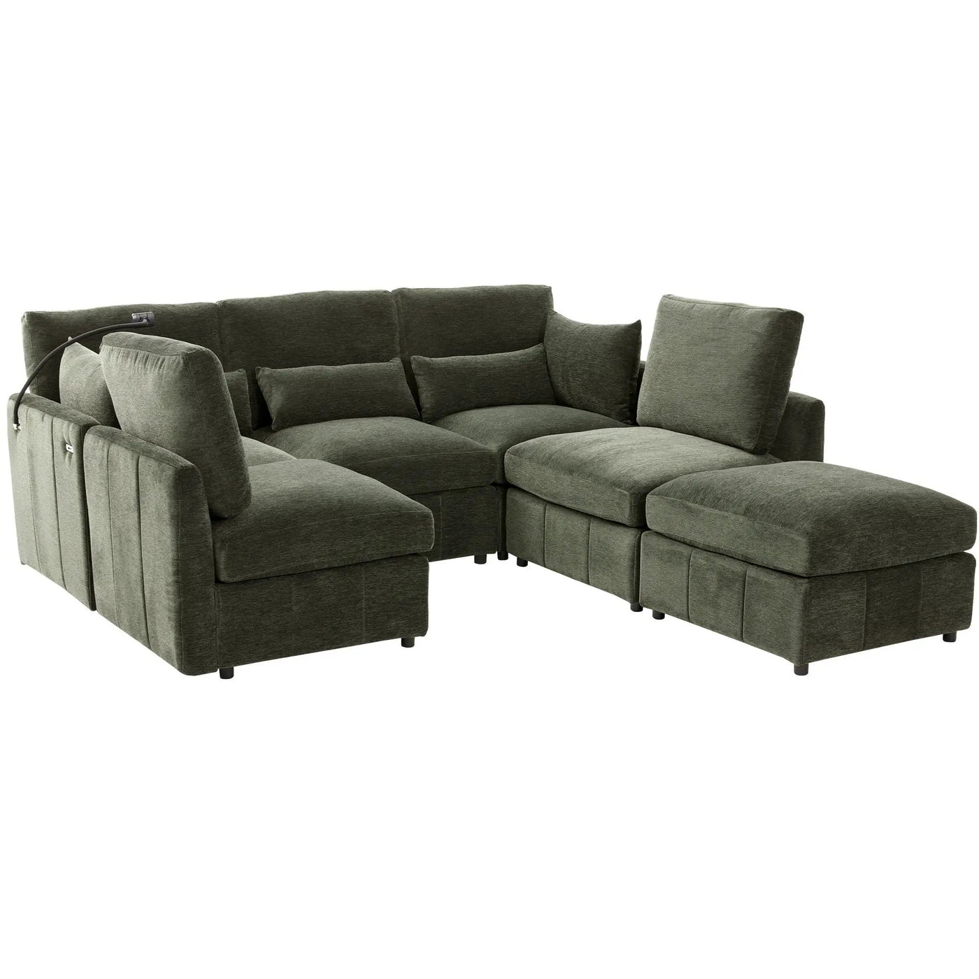 Modern Modular U-Shaped Sofa Bed With Movable Ottoman, USB Ports, Phone Holder by HouseOfZazla