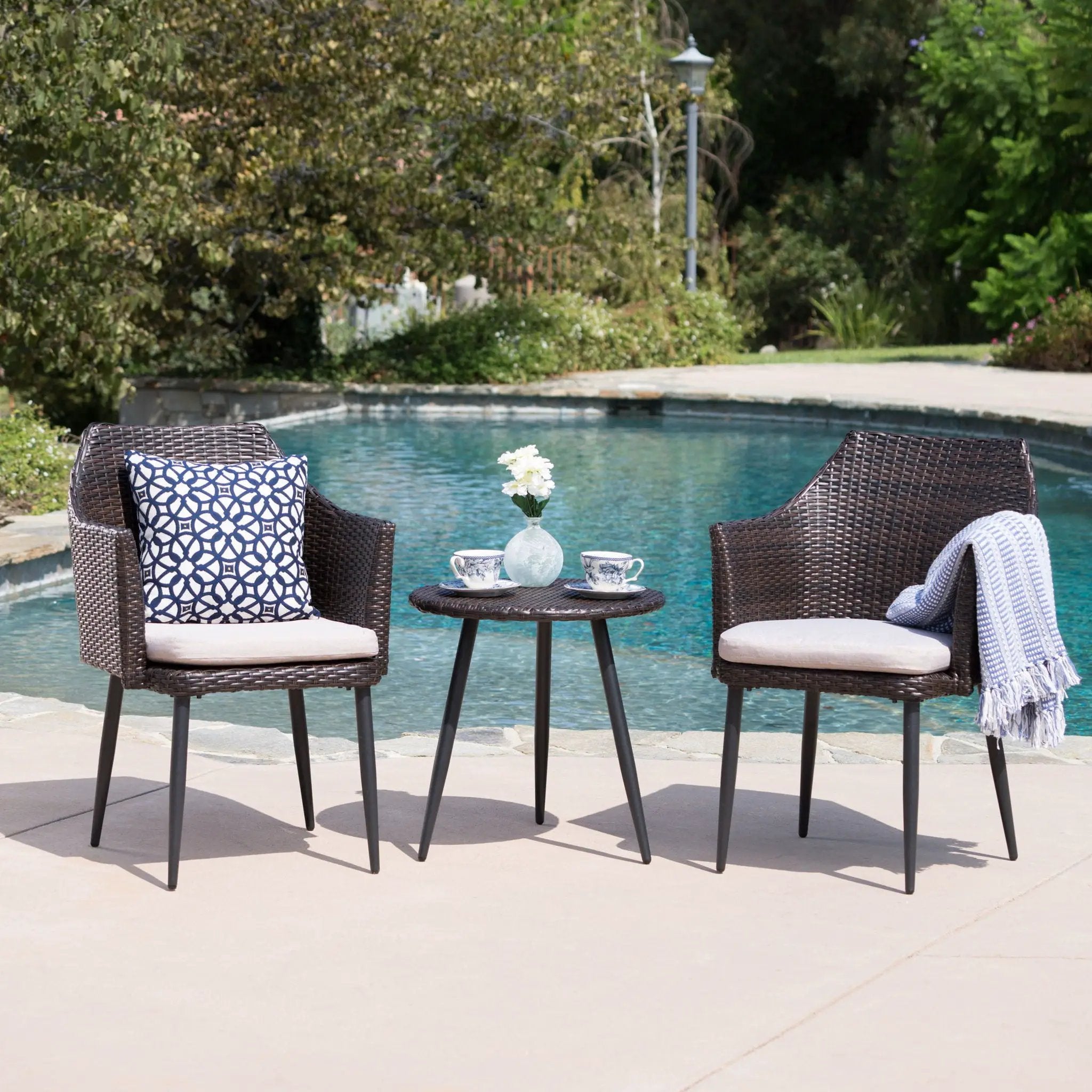 Kenneth 3 Pieces Chat Set Outdoor Furniture - Brown Multi by HouseOfZazla