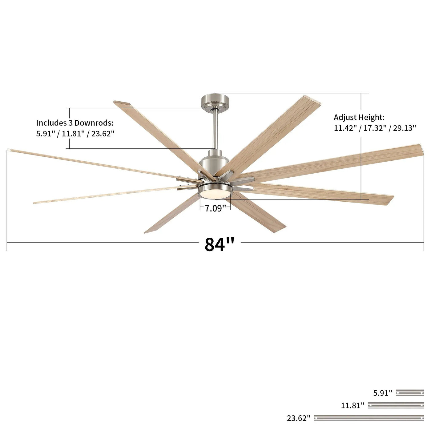 Oversized Large Ceiling Fan With Dimmable LED Light, 8 Blades, Remote Control by HouseOfZazla