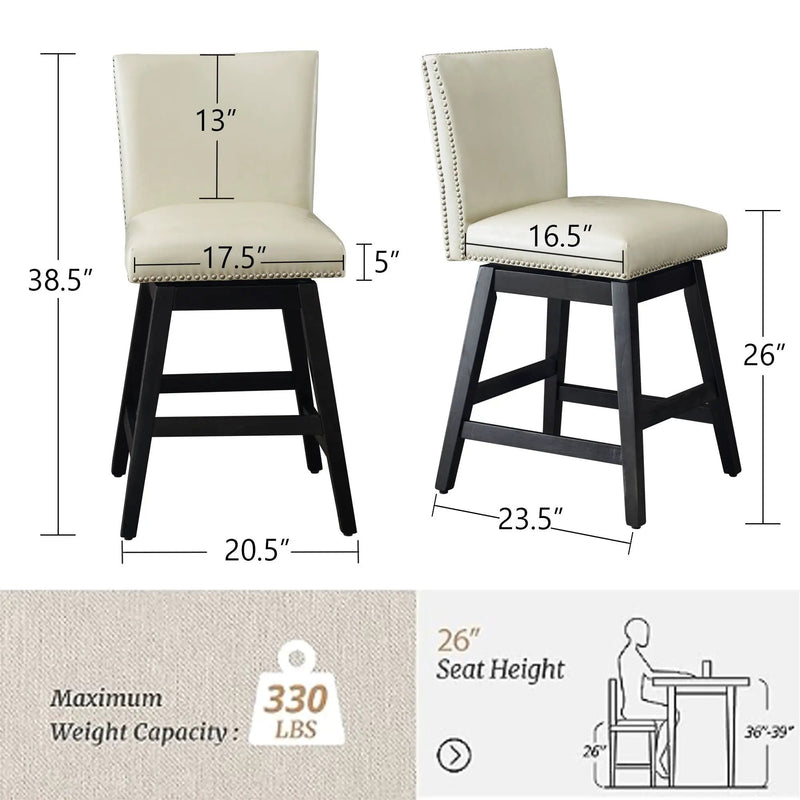 Upholstered Swivel Bar Stools High Back (Set of 2) - Cream White by Unique Piece Furniture