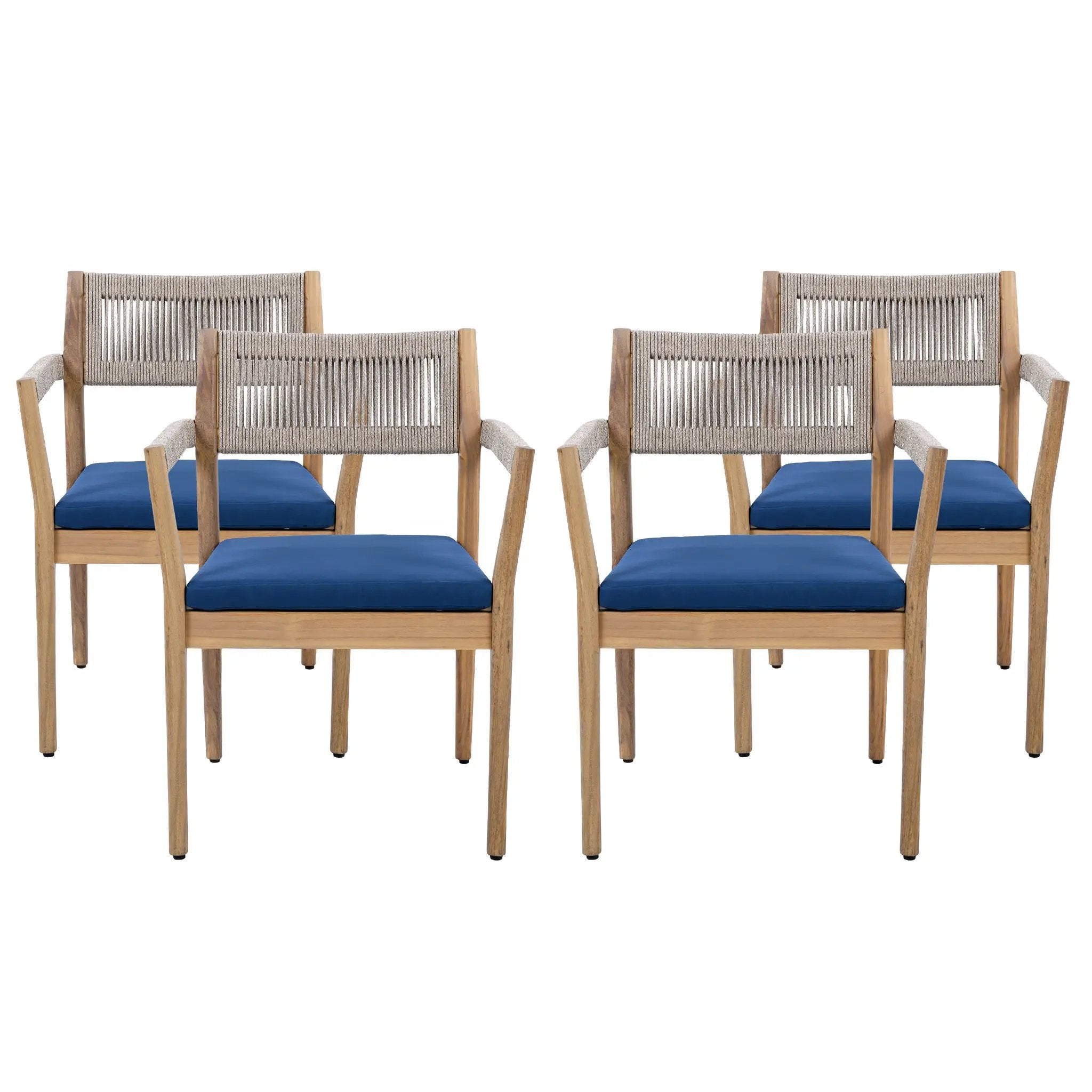 Braided Acacia Wood Outdoor Dining Chairs Set of 4 by HouseOfZazla