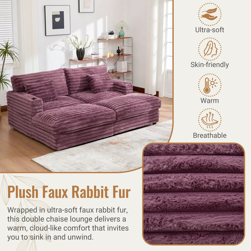 Oversized Double Chaise Lounge Sofa Bed With USB Ports And Cup Holders by Unique Piece Furniture