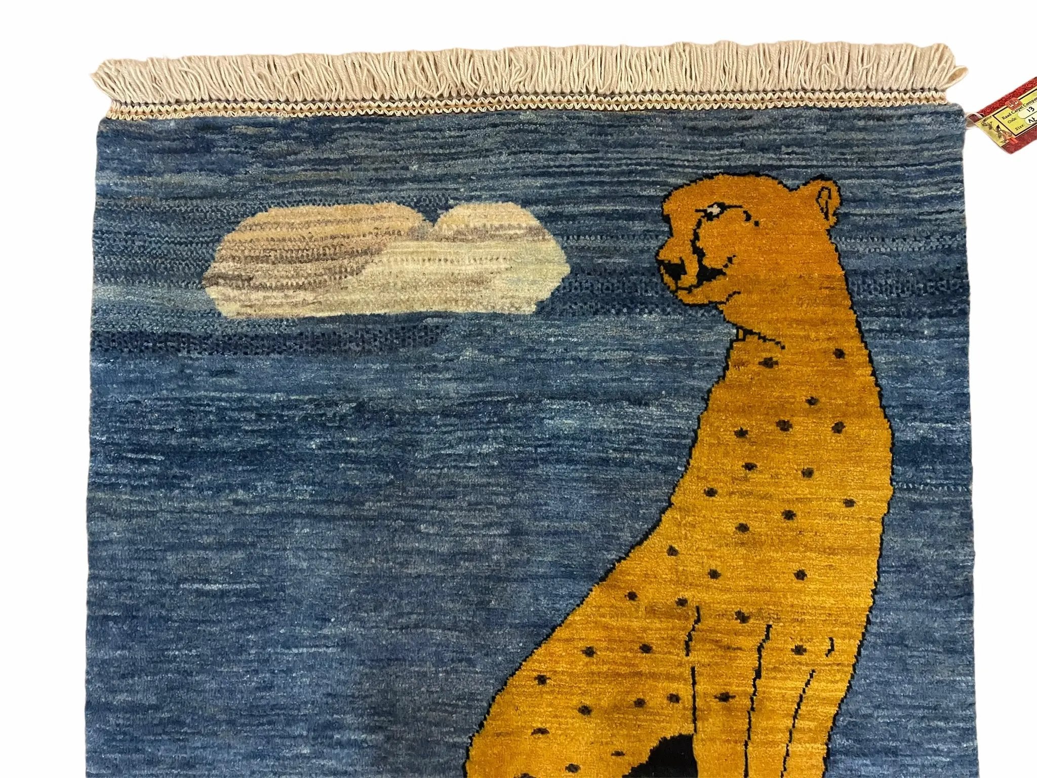3 x 5 Handmade New Vintage Wool Blue Rug Leopard Lion Jaguar Deer Organic Dyes by Jewel Rugs