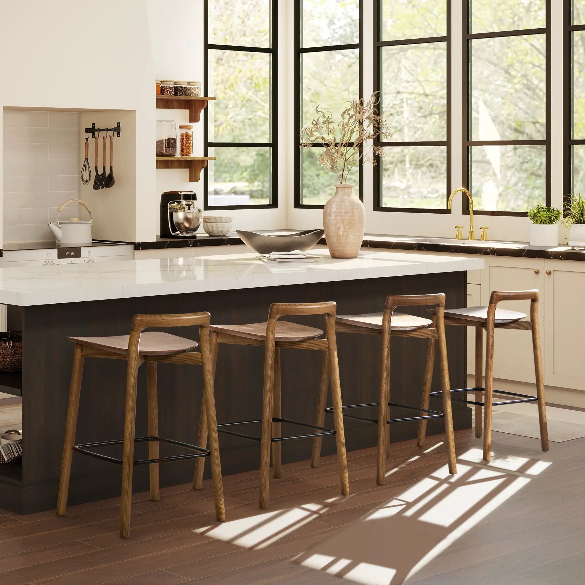 Sven - Modern Minimalist Low Back Counter Stool - Dark Brown Walnut by Unique Piece Furniture