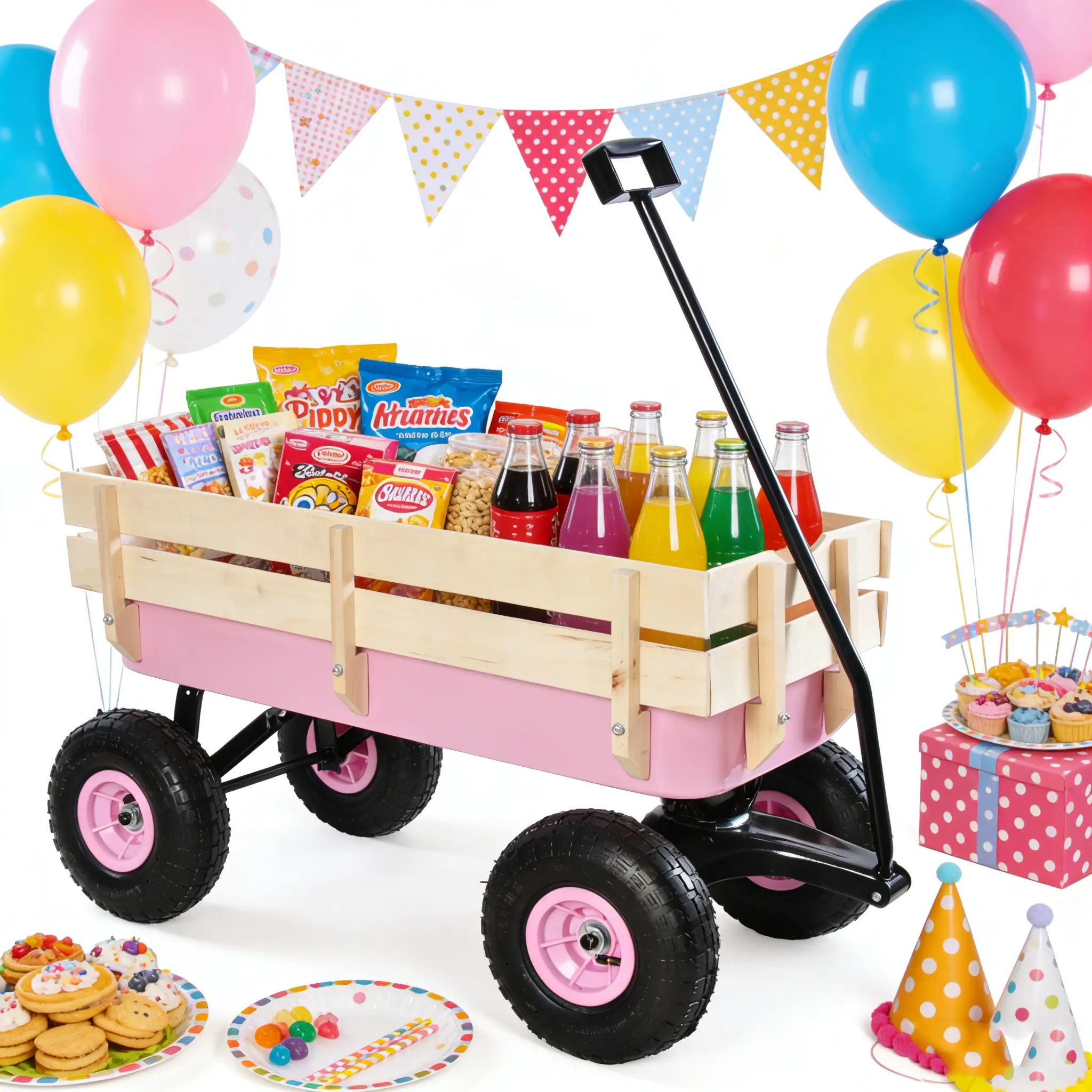 Outdoor All Terrain Garden Wagon with Wooden Railings and Pneumatic Tires by HouseOfZazla