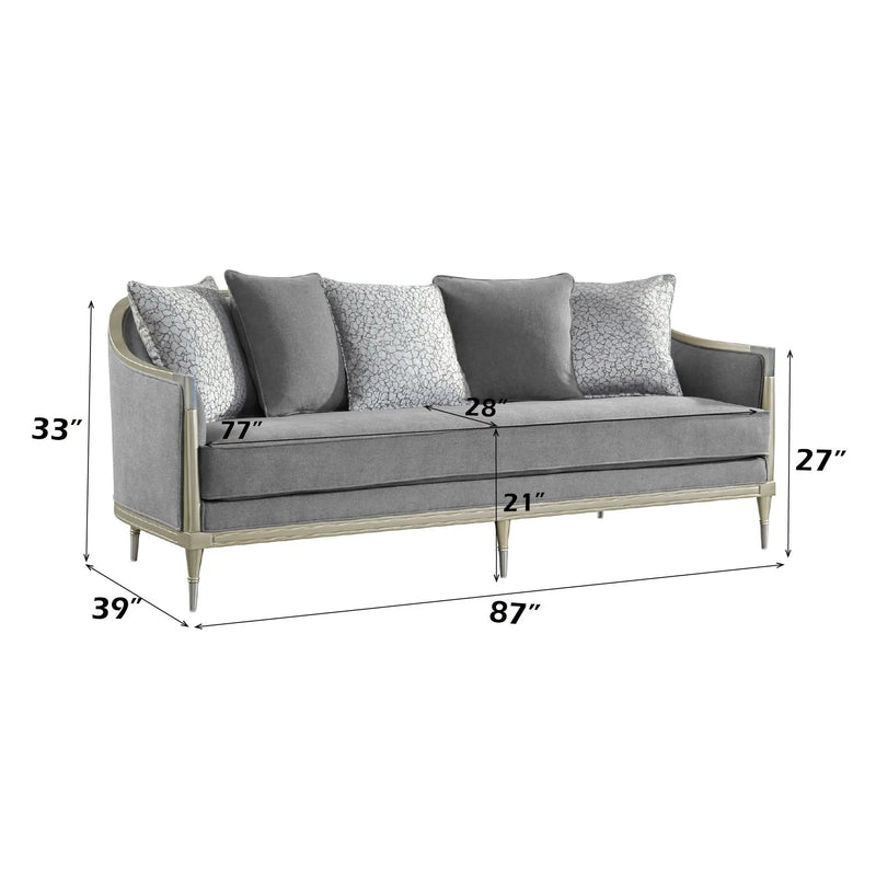 Fernando - Sofa With 5 Pillows - Champagne / Gray by HouseOfZazla